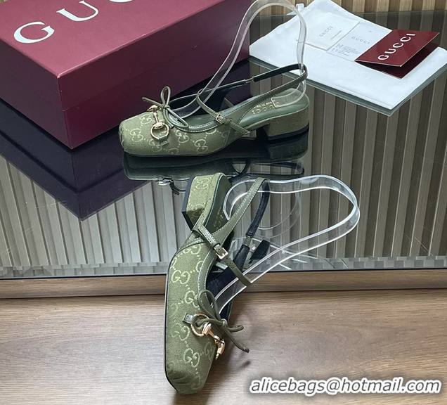 Top Design  Gucci Horsebit Slingback Flats Calfskin Leather 260503 Green
