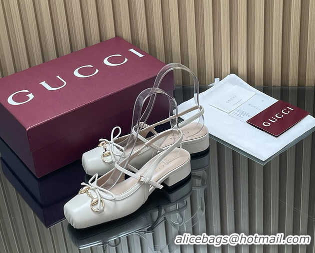 Shop Duplicate Gucci Horsebit Slingback Flats  Calfskin Leather 260503 Cream