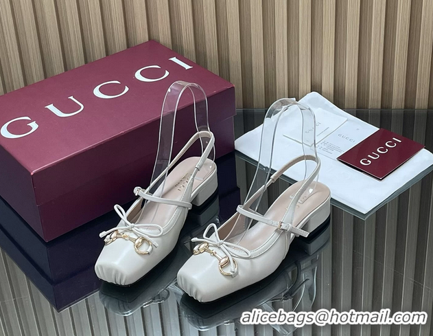 Shop Duplicate Gucci Horsebit Slingback Flats  Calfskin Leather 260503 Cream