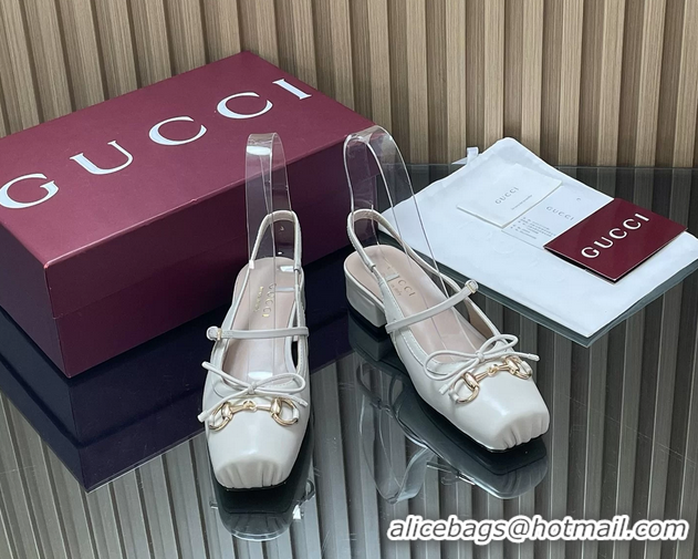 Shop Duplicate Gucci Horsebit Slingback Flats  Calfskin Leather 260503 Cream