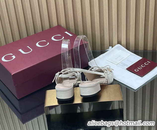 Shop Duplicate Gucci Horsebit Slingback Flats  Calfskin Leather 260503 Cream