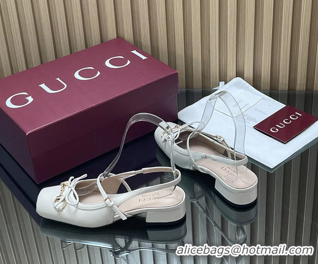 Shop Duplicate Gucci Horsebit Slingback Flats  Calfskin Leather 260503 Cream