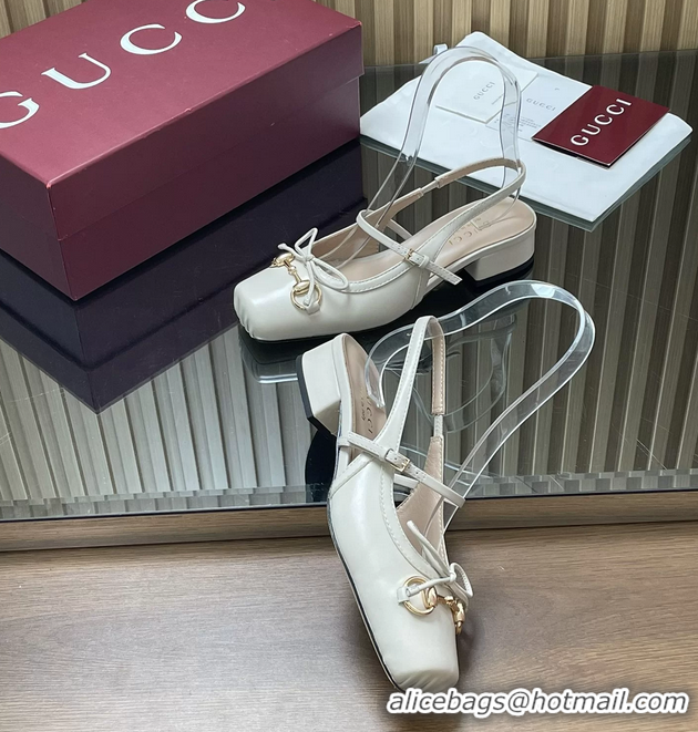 Shop Duplicate Gucci Horsebit Slingback Flats  Calfskin Leather 260503 Cream