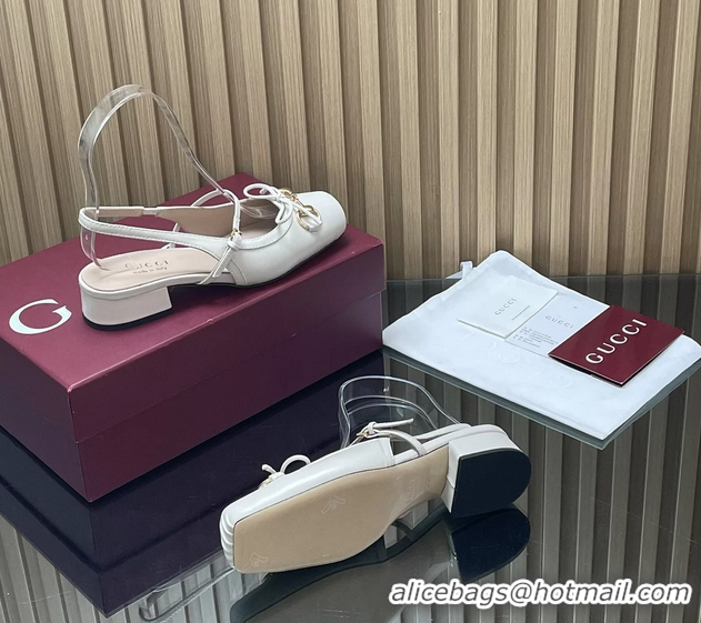 Shop Duplicate Gucci Horsebit Slingback Flats  Calfskin Leather 260503 Cream