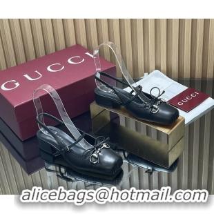 Discount Gucci Horsebit Slingback Flats Black Calfskin Leather 260503