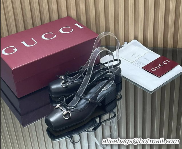 Discount Gucci Horsebit Slingback Flats Black Calfskin Leather 260503