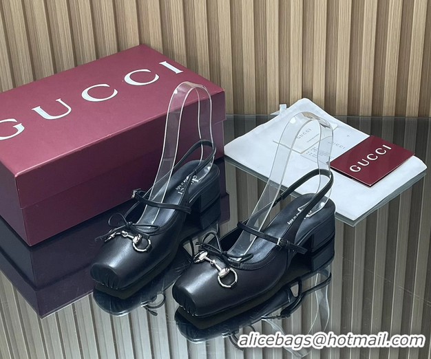 Discount Gucci Horsebit Slingback Flats Black Calfskin Leather 260503