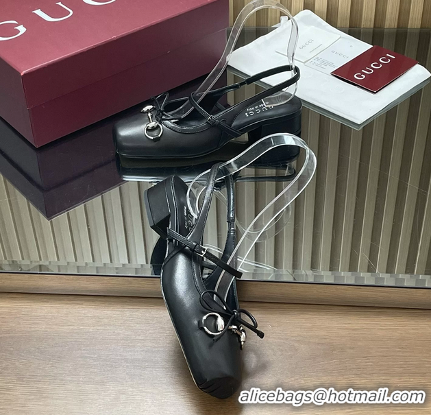 Discount Gucci Horsebit Slingback Flats Black Calfskin Leather 260503