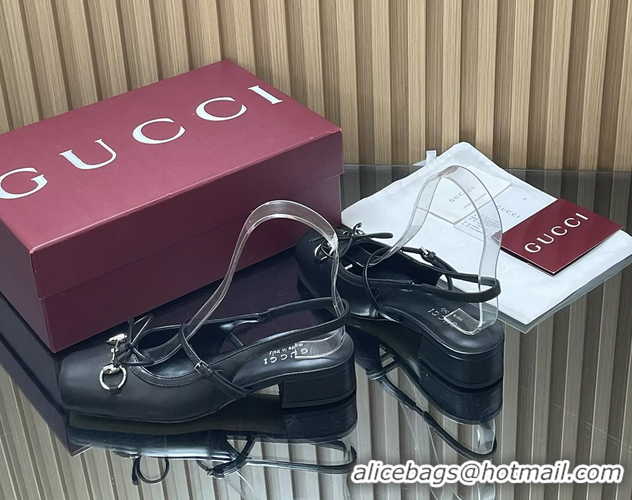 Discount Gucci Horsebit Slingback Flats Black Calfskin Leather 260503