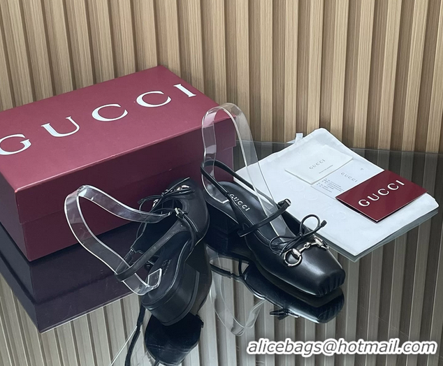 Discount Gucci Horsebit Slingback Flats Black Calfskin Leather 260503