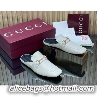 Hot Style Gucci Ragazzo Horsebit Flat Mules White Calf Leather 260503 White