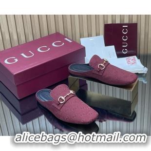 Duplicate Gucci Ragazzo Horsebit Flat Mules Red GG Canvas 260503 Red