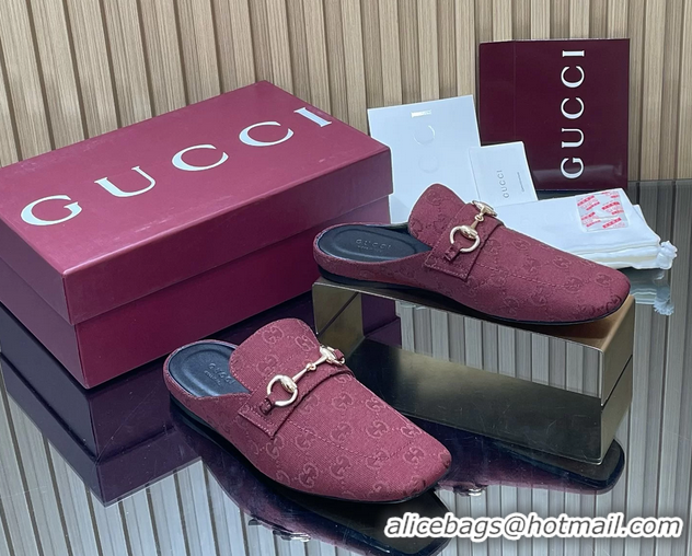 Duplicate Gucci Ragazzo Horsebit Flat Mules Red GG Canvas 260503 Red