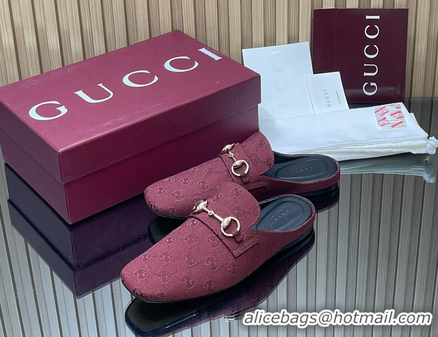 Duplicate Gucci Ragazzo Horsebit Flat Mules Red GG Canvas 260503 Red