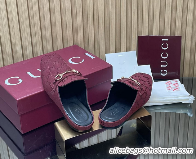 Duplicate Gucci Ragazzo Horsebit Flat Mules Red GG Canvas 260503 Red