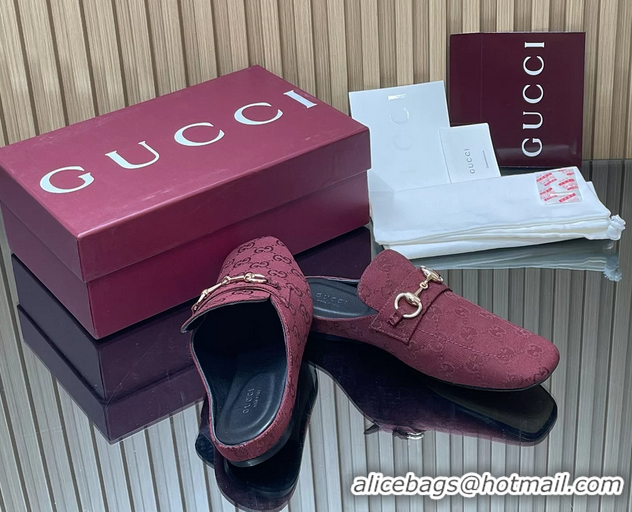 Duplicate Gucci Ragazzo Horsebit Flat Mules Red GG Canvas 260503 Red