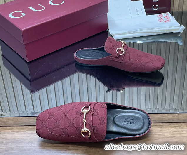 Duplicate Gucci Ragazzo Horsebit Flat Mules Red GG Canvas 260503 Red