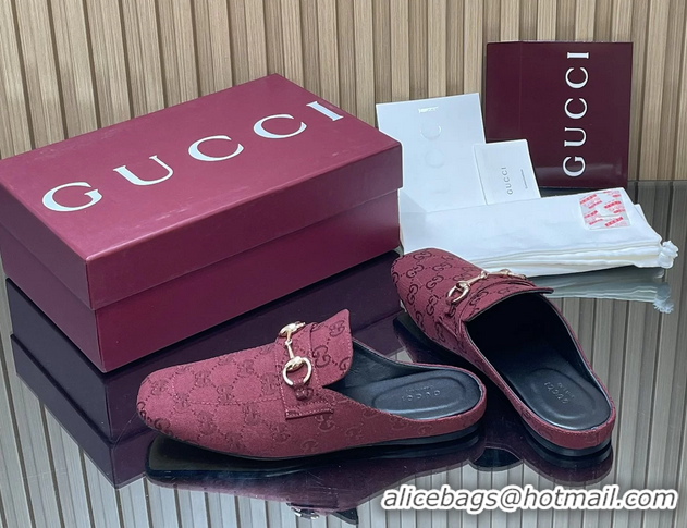 Duplicate Gucci Ragazzo Horsebit Flat Mules Red GG Canvas 260503 Red