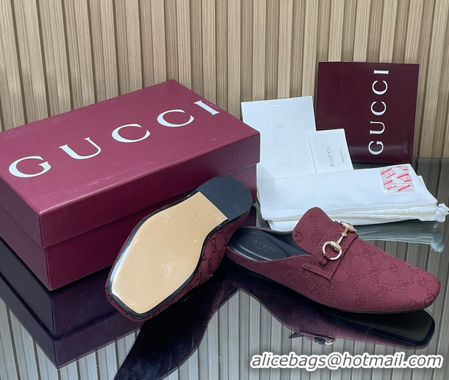 Duplicate Gucci Ragazzo Horsebit Flat Mules Red GG Canvas 260503 Red