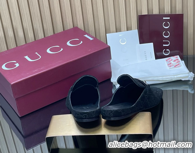Most Popular Gucci Ragazzo Horsebit Flat Mules Black GG Suede Leather 260503 Suede Black
