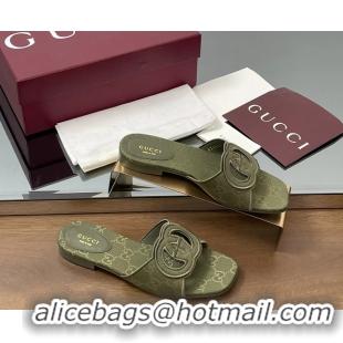 Sophisticated Gucci Interlocking G GG Canvas Flat Slides Sandals Green 260504