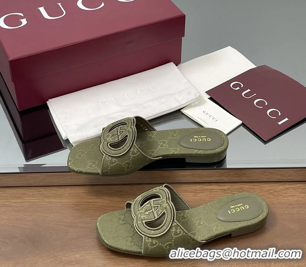 Sophisticated Gucci Interlocking G GG Canvas Flat Slides Sandals Green 260504