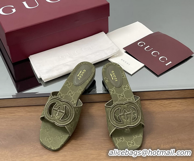 Sophisticated Gucci Interlocking G GG Canvas Flat Slides Sandals Green 260504