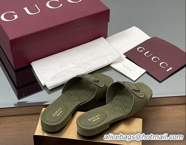 Sophisticated Gucci Interlocking G GG Canvas Flat Slides Sandals Green 260504