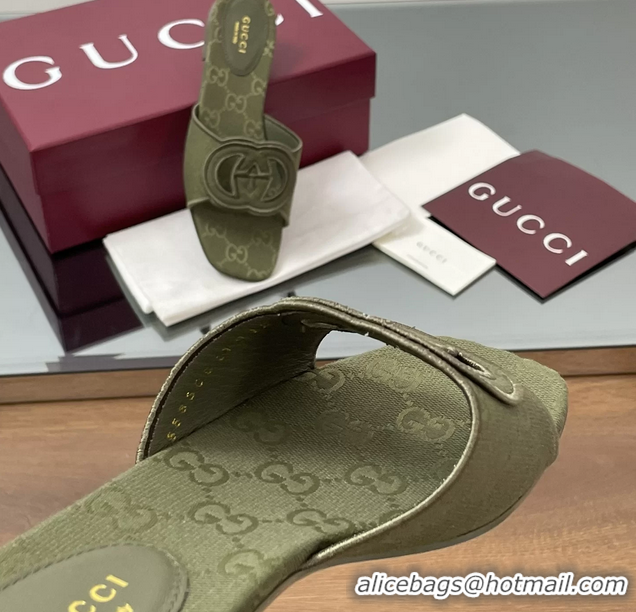Sophisticated Gucci Interlocking G GG Canvas Flat Slides Sandals Green 260504