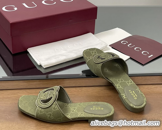 Sophisticated Gucci Interlocking G GG Canvas Flat Slides Sandals Green 260504