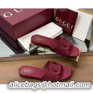 Buy Luxury Gucci Interlocking G GG Canvas Flat Slides Sandals Burgundy 260504