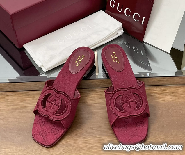 Buy Luxury Gucci Interlocking G GG Canvas Flat Slides Sandals Burgundy 260504