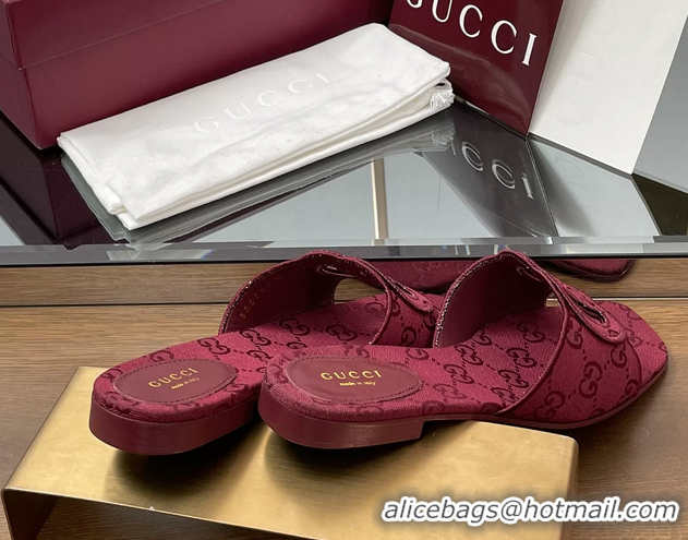Buy Luxury Gucci Interlocking G GG Canvas Flat Slides Sandals Burgundy 260504