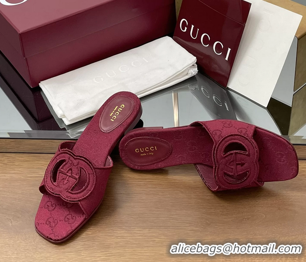 Buy Luxury Gucci Interlocking G GG Canvas Flat Slides Sandals Burgundy 260504