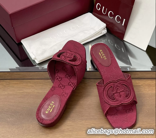 Buy Luxury Gucci Interlocking G GG Canvas Flat Slides Sandals Burgundy 260504