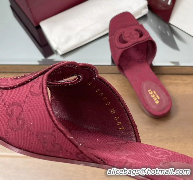 Buy Luxury Gucci Interlocking G GG Canvas Flat Slides Sandals Burgundy 260504