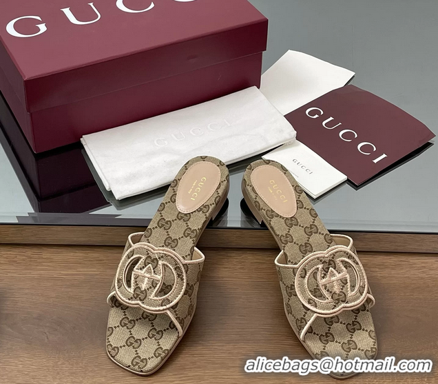 Shop Cheap Gucci Interlocking G GG Canvas Flat Slides Sandals Beige 260504