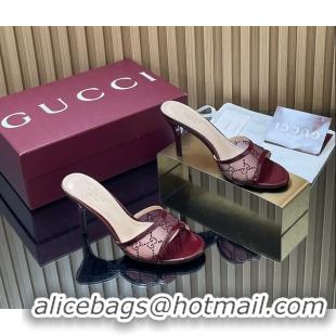 Top Grade Gucci Red GG Crystal Mesh Heeled Slides Sandals 85MM 260504 Red