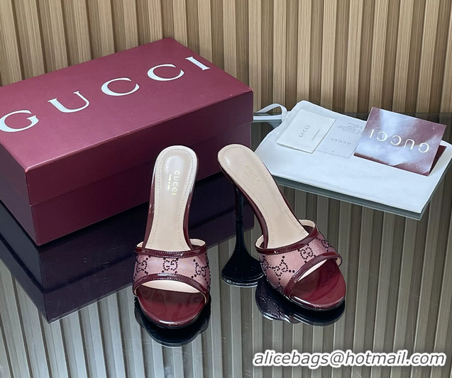 Top Grade Gucci Red GG Crystal Mesh Heeled Slides Sandals 85MM 260504 Red