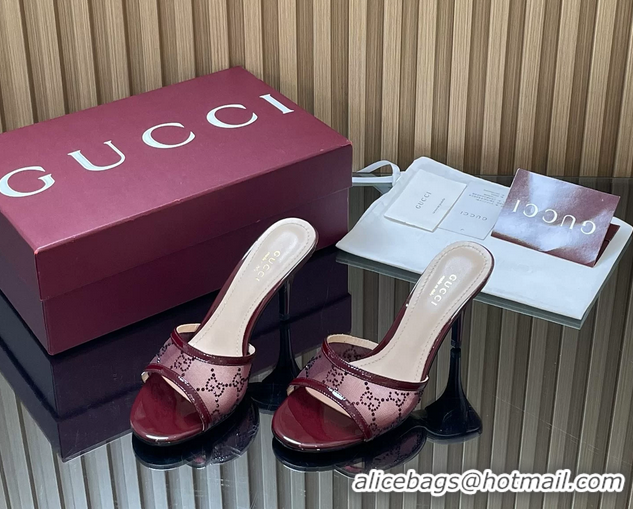 Top Grade Gucci Red GG Crystal Mesh Heeled Slides Sandals 85MM 260504 Red