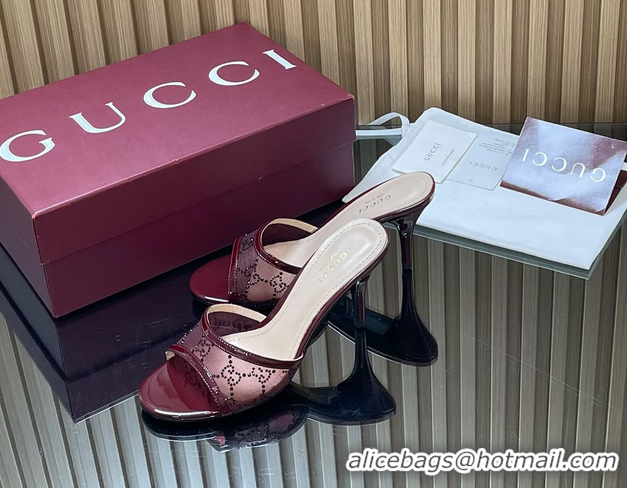 Top Grade Gucci Red GG Crystal Mesh Heeled Slides Sandals 85MM 260504 Red