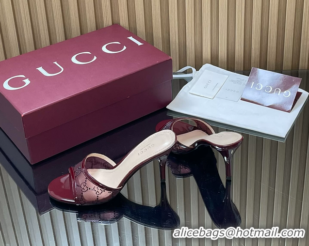 Top Grade Gucci Red GG Crystal Mesh Heeled Slides Sandals 85MM 260504 Red