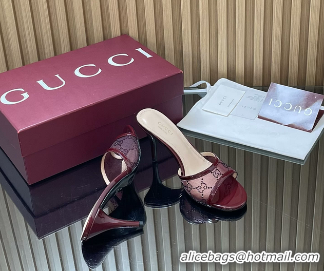 Top Grade Gucci Red GG Crystal Mesh Heeled Slides Sandals 85MM 260504 Red