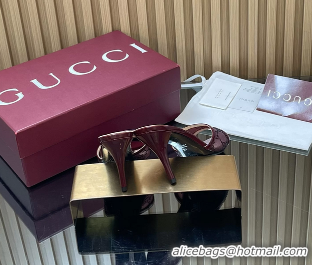 Top Grade Gucci Red GG Crystal Mesh Heeled Slides Sandals 85MM 260504 Red