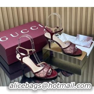 Good Quality Gucci Red GG Crystal Mesh Heeled Sandals 85MM 260504 Red