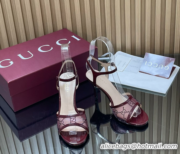 Good Quality Gucci Red GG Crystal Mesh Heeled Sandals 85MM 260504 Red