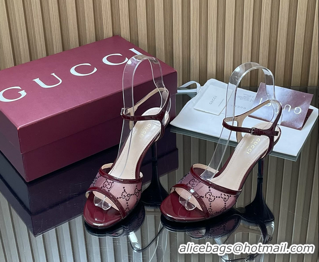Good Quality Gucci Red GG Crystal Mesh Heeled Sandals 85MM 260504 Red
