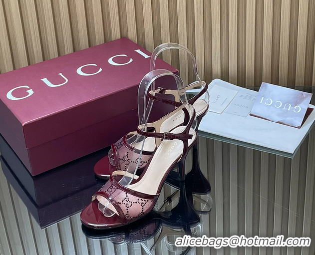 Good Quality Gucci Red GG Crystal Mesh Heeled Sandals 85MM 260504 Red