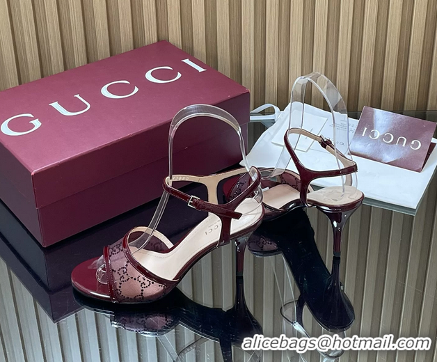 Good Quality Gucci Red GG Crystal Mesh Heeled Sandals 85MM 260504 Red