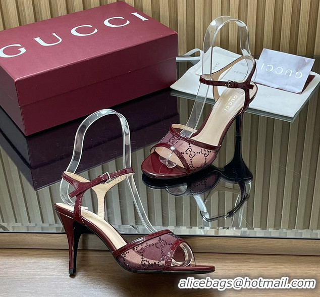 Good Quality Gucci Red GG Crystal Mesh Heeled Sandals 85MM 260504 Red